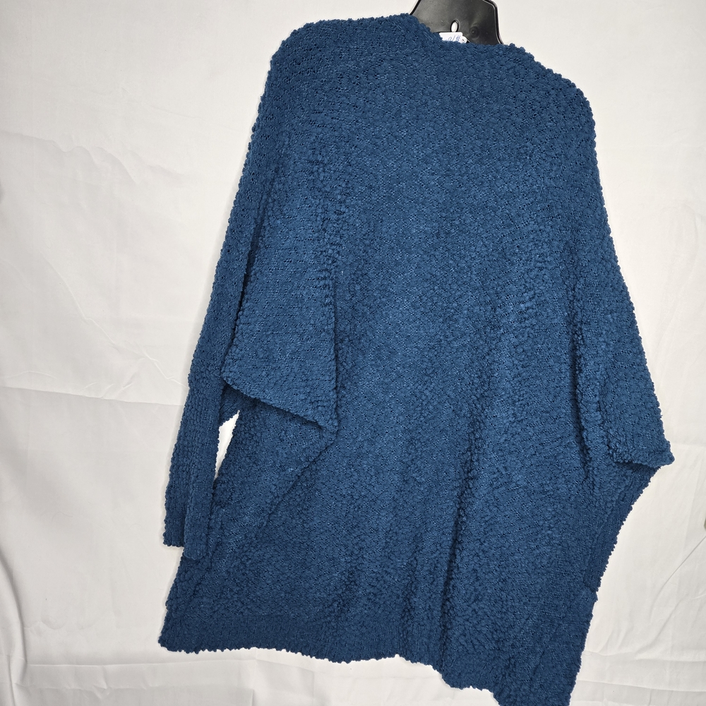 Cozy Blue Chenille Open Front Cardigan XL Soft Textured Knit Sweater w Pockets - Picture 3 of 4